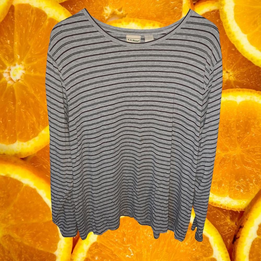 L.L. Bean Scoop Neck Gray and Black/Brown Long Sleeve Shirt Size 2X